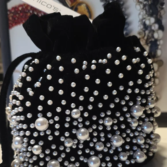 Chico's Faux Pearl & Velvet Crossbody Bucket Bag 💫 - Picture 3 of 12